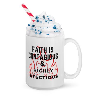 Enjoy your favorite drinks with a statement of faith! Our Faith Is Contagious mugs are microwavable and made with high-quality materials. A unique way to spread your faith to those around you.