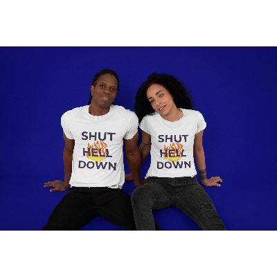 Our Shut Hell Down T-Shirts are made from premium, heavyweight cotton for maximum comfort and durability. Featuring a bold "Shut Hell Down" graphic, this t-shirt is a stylish way to make a powerful statement. With its classic fit and heavyweight fabric, this t-shirt is perfect for any occasion.