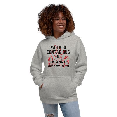 Show your faith and your sense of style with this Faith Is Contagious Hoodie. This comfortable hoodie is made with a high quality cotton-poly blend, providing warmth and durability. It features a bold statement that will inspire you and those around you. Get your Faith Is Contagious Hoodie today!