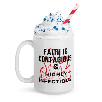 Enjoy your favorite drinks with a statement of faith! Our Faith Is Contagious mugs are microwavable and made with high-quality materials. A unique way to spread your faith to those around you.